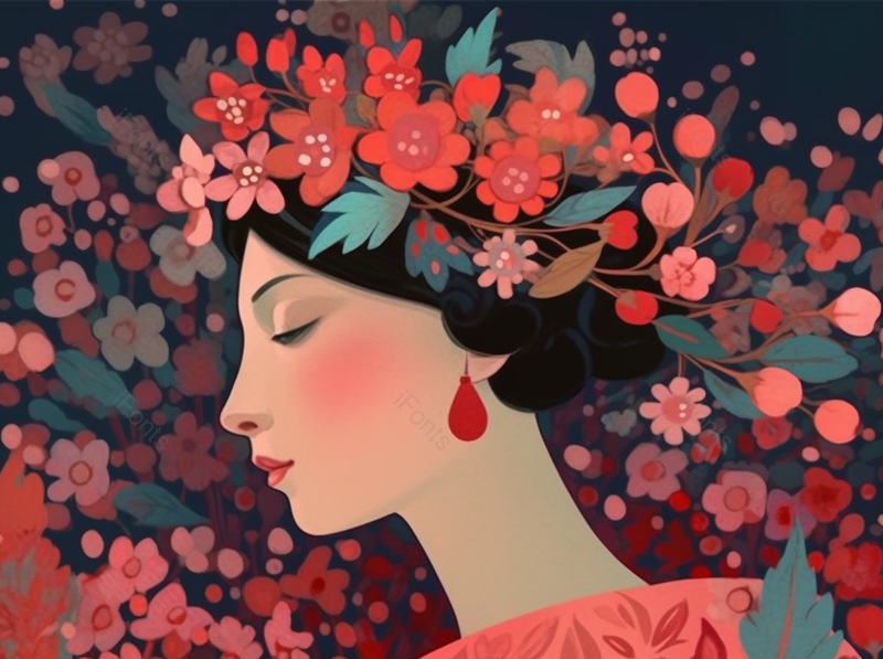 带着头花的女孩母亲节插画妇女节插画肌理手绘女神节化妆的女人海报,插画/手绘图,插画/手绘图库,插画/手绘图下载,插画/手绘